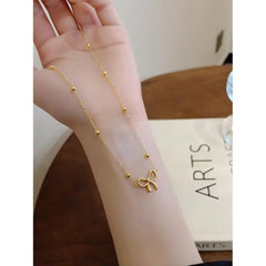 Golden Grace Anklet | Delicate Bow Charm with Beaded Chain Accent