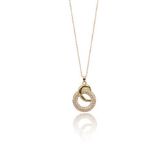 Eternal Radiance| Interlocked Circle Pendant in Gold with Pavé Crystals
