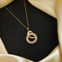 Eternal Radiance| Interlocked Circle Pendant in Gold with Pavé Crystals