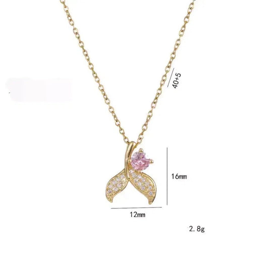 Ocean Whimsy | Mermaid Tail Pendant with Pink Crystal in Gold Finish